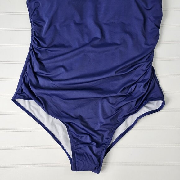 Women's Navy Blue One Shoulder Shirred One Piece Swimsuit Size 18W NWTF - Picture 4 of 15